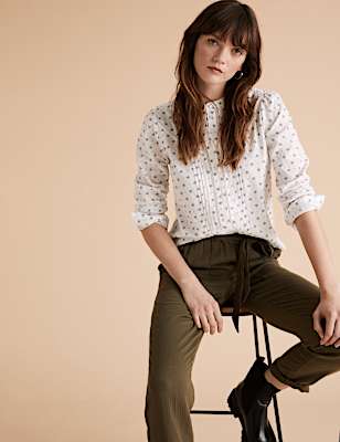 Pure Cotton Floral High Neck Shirt