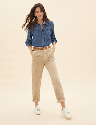 Denim Collared Blouson Sleeve Blouse