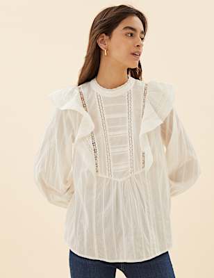 Pure Cotton Lace Insert Blouse