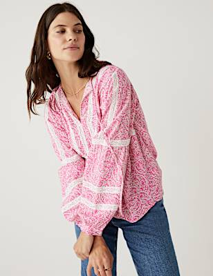 Floral Lace Tie Neck Long Sleeve Blouse