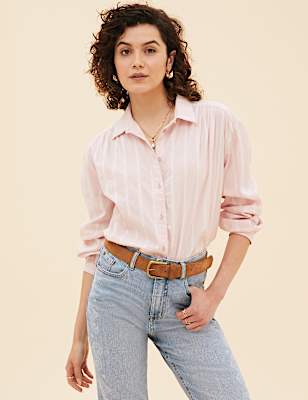 Pure Cotton Striped Oversized Shirt