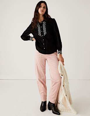 Denim Embroidered Long Sleeve Shirt