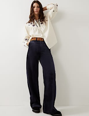 Pure Cotton Embroidered Long Sleeve Blouse