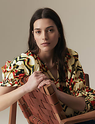 Pure Cotton Blouson Sleeve Relaxed Blouse