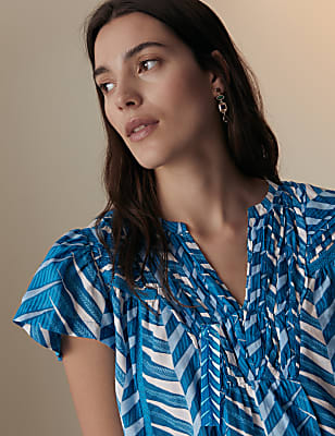 Cotton Rich Printed Notch Neck Blouse