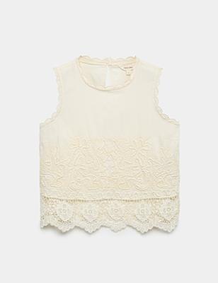 Pure Cotton Corded Embroidered Sleeveless Top