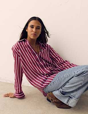 Lyocell Rich Striped Collared Relaxed Shirt