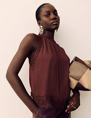 Lace Trim Halter Neck Top