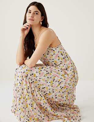 Sparkly Floral V-Neck Maxi Tiered Dress