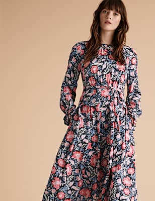 Floral Tie Front Midaxi Relaxed Dress