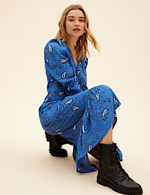 Floral Ruched Midi Dress