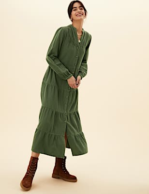 Pure Cotton V-Neck Midaxi Shirt Dress