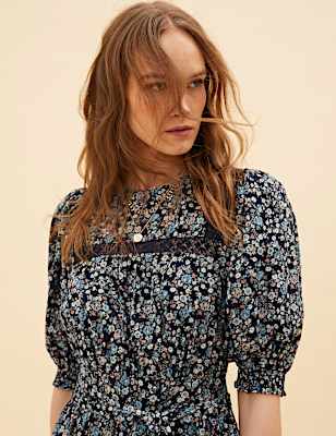 Pure Cotton Floral Midaxi Smock Dress