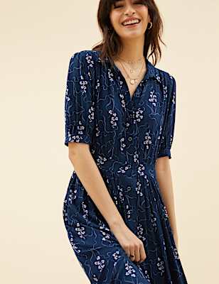 Printed Collared Midi Shirt Dress