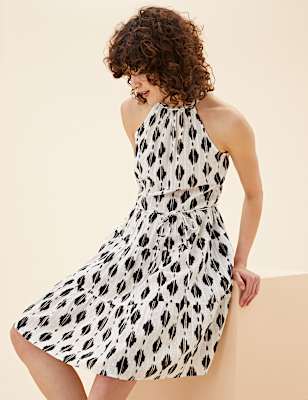 Pure Cotton Printed Halter Neck Dress