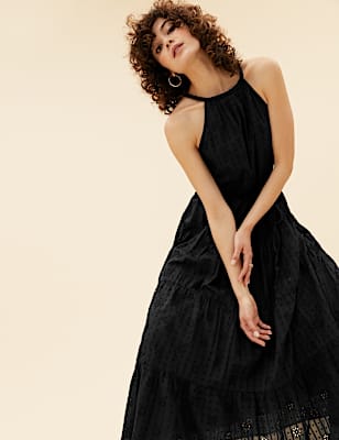 Pure Cotton Broderie Sleeveless Maxi Dress