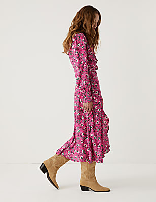 Floral V-Neck Midaxi Wrap Dress