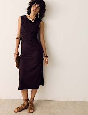 Pure Cotton Jersey Shirred Front Midi Dress