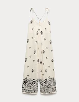 Pure Cotton Printed Strappy Jumpsuit