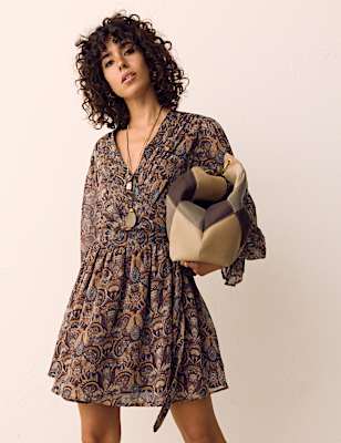 Paisley Floral V Neck Mini Waisted Dress