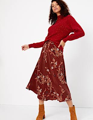 Floral Print Slip Midi Skirt
