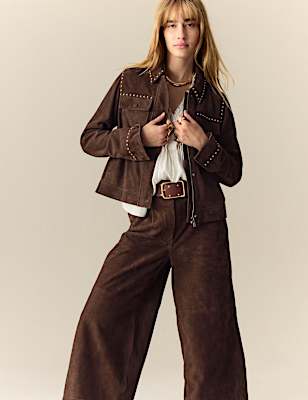 Suede Studded Collared Utility Jacket