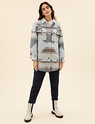Printed Relaxed Shacket with Wool