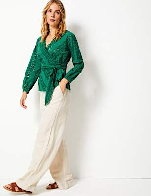 Pure Cotton Embroidered Front Open Top