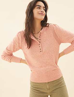 Cotton Rich Textured Button Detail Jumper