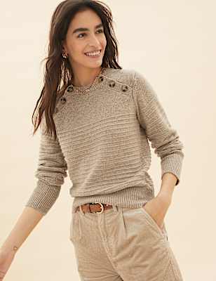 Textured Button Detail Jumper with Wool