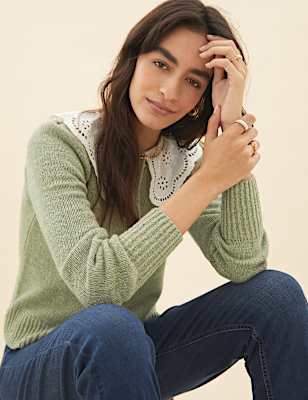 Textured Broderie Collared Cardigan