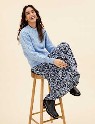 Textured Blouson Sleeve Jumper with Wool