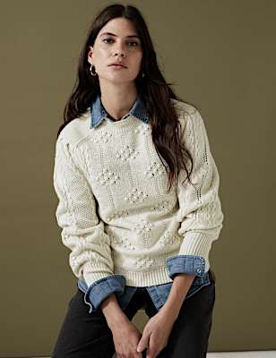 Textured Blouson Sleeve Jumper with Wool