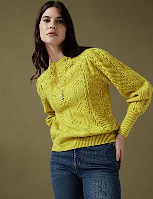 Textured Blouson Sleeve Jumper with Wool