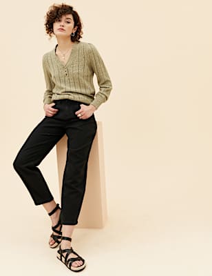 Cotton Rich Pointelle V-Neck Jumper