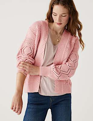 Cotton Rich Pointelle Relaxed Cardigan