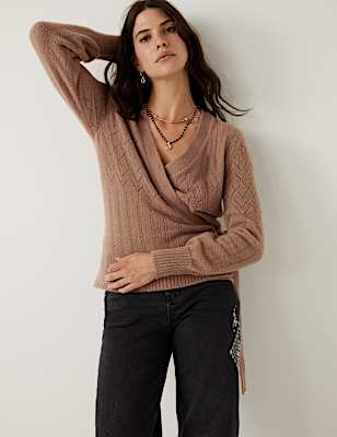 Pointelle Knitted V-Neck Wrap Cardigan