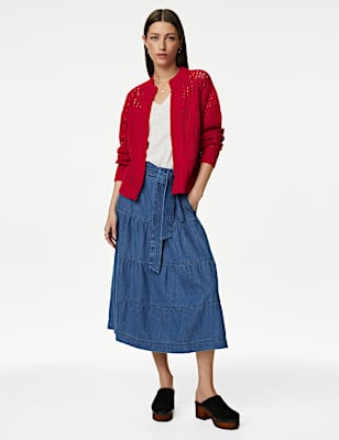 Cotton Rich Edge to Edge Pointelle Cardigan