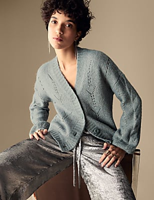 Pointelle Sparkle Button Front Cardigan