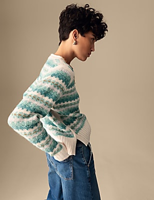 Striped Sparkly Crew Neck Jumper