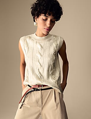 Sparkly Cable Knit Crew Neck Knitted Vest