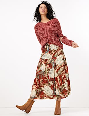 Floral Print Fit & Flare Maxi Skirt