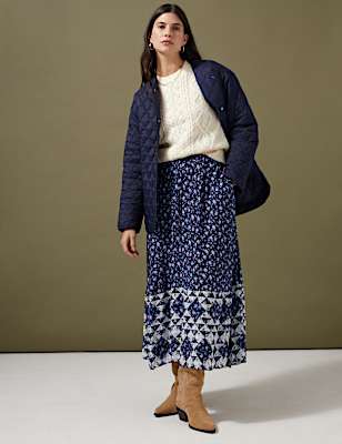 Geometric Floral Midaxi Tiered Skirt