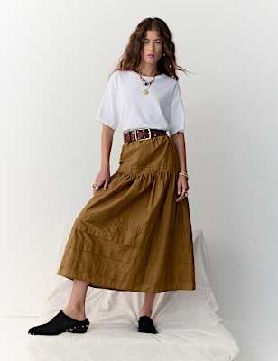 Pure Cotton Midaxi Tiered Skirt
