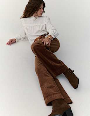 Pure Cotton Cord Wide Leg Trousers