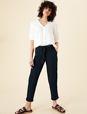 Pure Cotton Tapered Ankle Grazer Trousers