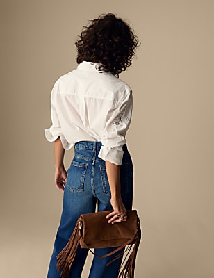 Lyocell Blend High Rise Wide Leg Jean