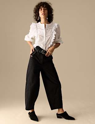 Pure Cotton Seam Detail Barrel Leg Trousers
