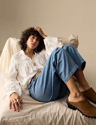 Lyocell Blend High Waisted Barrel Ankle Grazer Jeans