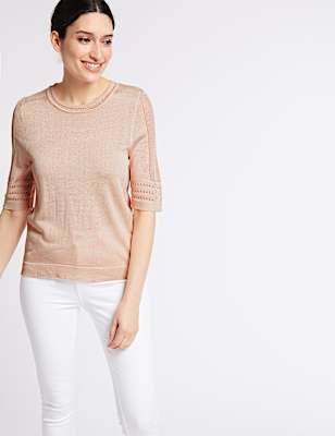 Stitch Detail Half Sleeve Jumper